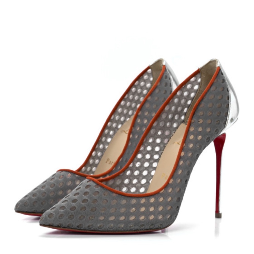 CHRISTIAN LOUBOUTIN Fishnet Suede Follies Resille 100 Pumps 38 Pre-Loved